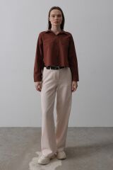 Kemerli Palazzo Pantolon - Pudra