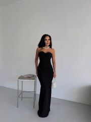 Straplez Simli Uzun Elbise