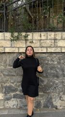 Kadın Uzun Kollu Balıkçı Yaka Kısa şardonlu Kaşkorse Elbise