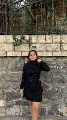 Kadın Uzun Kollu Balıkçı Yaka Kısa şardonlu Kaşkorse Elbise