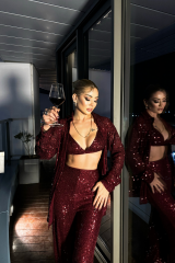 PUL PAYET 3 LÜ TAKIM - CEKET-BÜSTİYER-PANTOLON - Bordo