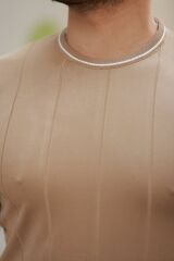 Erkek Bisiklet Yaka çizgi Desenli Ribanalı Kısa Kollu Tshirt