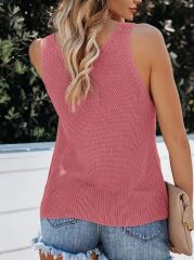 Kadın Kolsuz V Yaka Kalın Askılı Triko Bluz