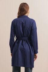 5864 Kruvaze Yaka Kısa Trençkot - Lacivert