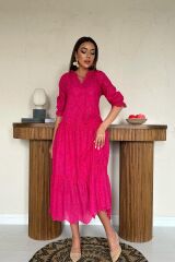 Fuşya Dantelli New Elbise