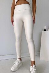 Kadın Yüksek Bel şardonlu Full Likralı Mat Deri Tayt