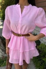 Deri Kemerli Fırfırlı Elbise 2901