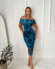 Kadın Madonna Yaka Tül Elbise