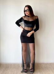 Kadın Balıkçı Yaka Transparan Dekolteli Fırsat ürün Elbise