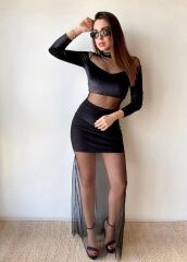 Kadın Balıkçı Yaka Transparan Dekolteli Fırsat ürün Elbise