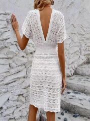 Kadın Kısa Kollu V Yakalı örme Triko Elbise