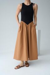 İki Renkli Elbise - Siyah-Taba