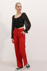 Siyah Şifon Önü Fermuarlı Bluz 0496