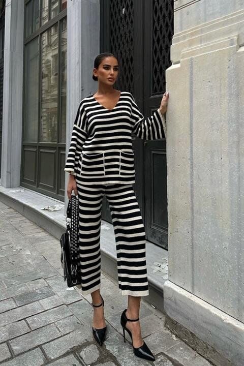 Candy Çizgili Straight Fit Pantolon Takım 9705-015