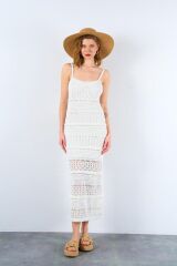 Ajurlu Astarlı Elbise - Ekru