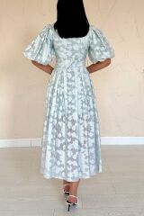 Mint Kemerli Balon Kollu Elbise