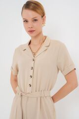 Kısa Kol Ayrobin Tulum 7030 - Krem