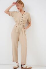 Kısa Kol Ayrobin Tulum 7030 - Krem