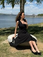 Kadın Ithal Krep Kumaş Kruvaze Yaka Eteği Kloş Kolsuz Mini Elbise