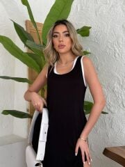 Kadın Yırtmaç Detaylı Viskon Kumaş Maxi Boy Cepli Iç Dahil Ikili Elbise