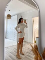 Kadın Uzun Kollu Peluş Mini Boy Elbise