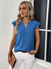 Kadın Kısa Kelebek Kollu V Yakalı Bluz