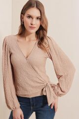 0441 Anvelop Örme Bluz - Bej