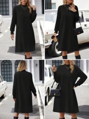 Kadın Uzun Kollu Balıkçı Yaka Kısa şardonlu Dalgıç Elbise