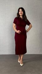 Kadın Kısa Kollu Bisiklet Yaka Yandan Bağlamalı Viskon Iki Iplik Elbise