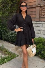 Brode Şeritli Eteği Fırfırlı Elbise 2897