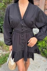 Brode Şeritli Eteği Fırfırlı Elbise 2897