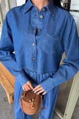 Denim Gömlek Plazzo Pantolon Takım 10163-08