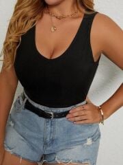 Kadın Kolsuz V Yaka Triko Bluz