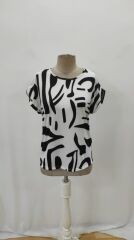 Kadın Kısa Kollu Yuvarlak Yaka Desenli Süprem Bluz