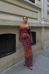 Pansy Cut Out Animal Desen Elbise 2678-8