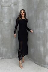 Almond Dantel Detaylı Tül Elbise 2659-8