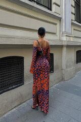 Pansy Cut Out Animal Desen Elbise 2678-8