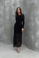 Almond Dantel Detaylı Tül Elbise 2659-8