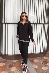 Kadın Uzun Kollu Ribana Ve Fermuar Detay Bluz Ve Yüksel Bel Pantolon 2li Takım