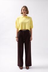 Polo Yaka Crop Dokulu Bluz