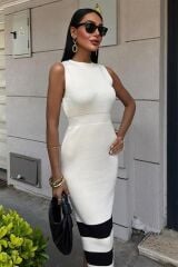 Etek Ucu Şerit Detaylı Triko Elbise 2831