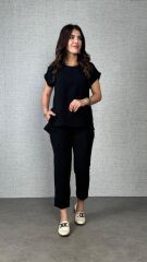 Kadın Kısa Kollu Yuvarlak Yaka Aerobin Bluz Ve Pantolon Ikili Takım