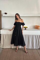 Siyah Gipeli Brode Elbise