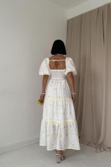 Sarı Dantel Detaylı Brode Elbise