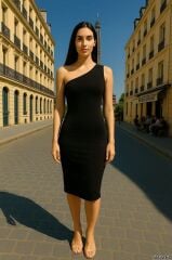 Kadın Sendy Kumaş Tek Omuz Midi Boy Elbise