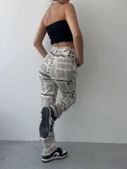 Novıne Gazete Desenli Pantolon