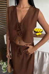 Yelek Önden Bağlamalı Uzun Etekli Takım 10192