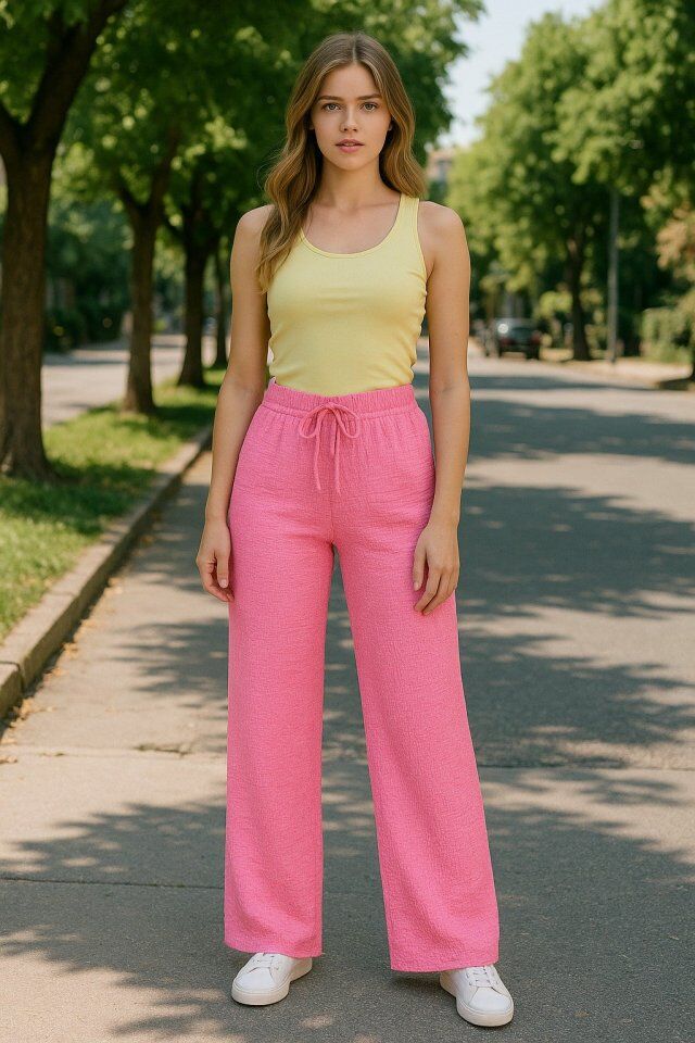 Kadın Beli Lastikli Pol Paça Pantolon