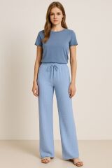 Kadın Beli Lastikli Pol Paça Pantolon