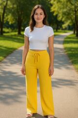 Kadın Beli Lastikli Pol Paça Pantolon